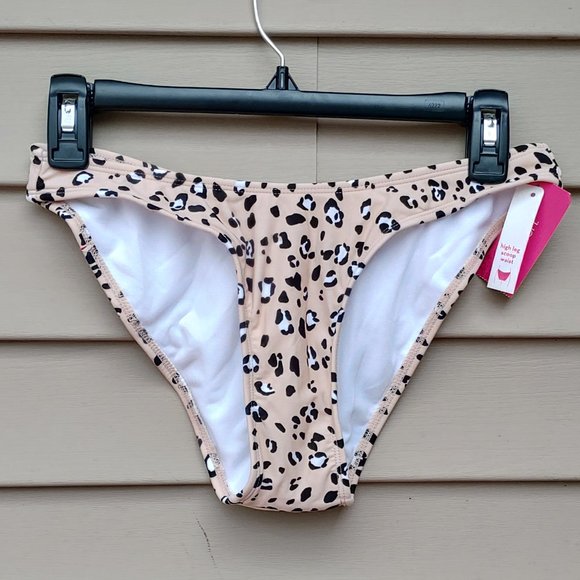Xhilaration Animal Print Bikini Bottoms High Leg Scoop Waist NWT Leopard - Picture 3 of 10